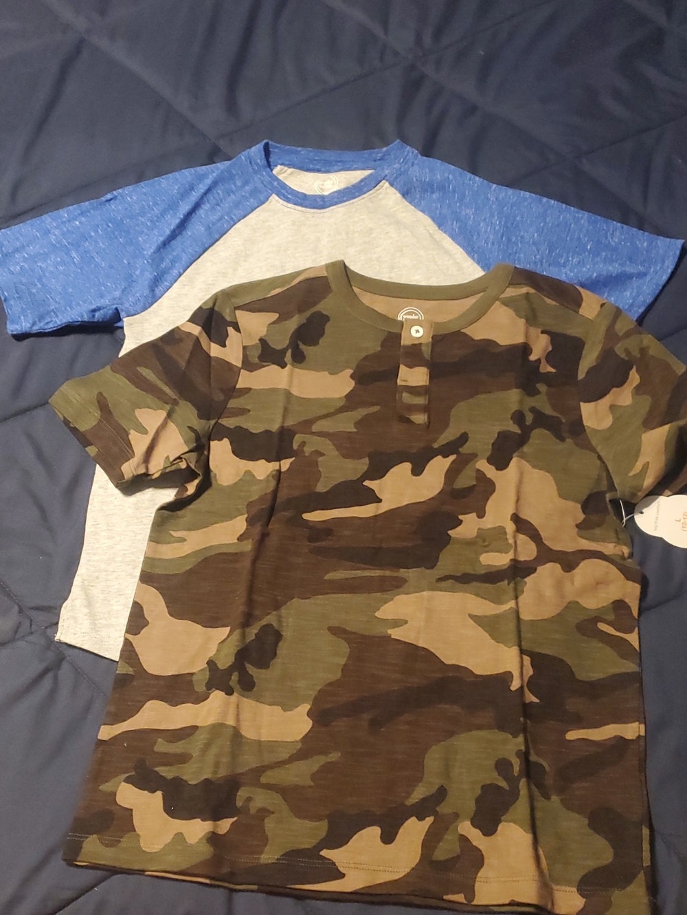 Boys Camo Henley Tee - Olive & Brown